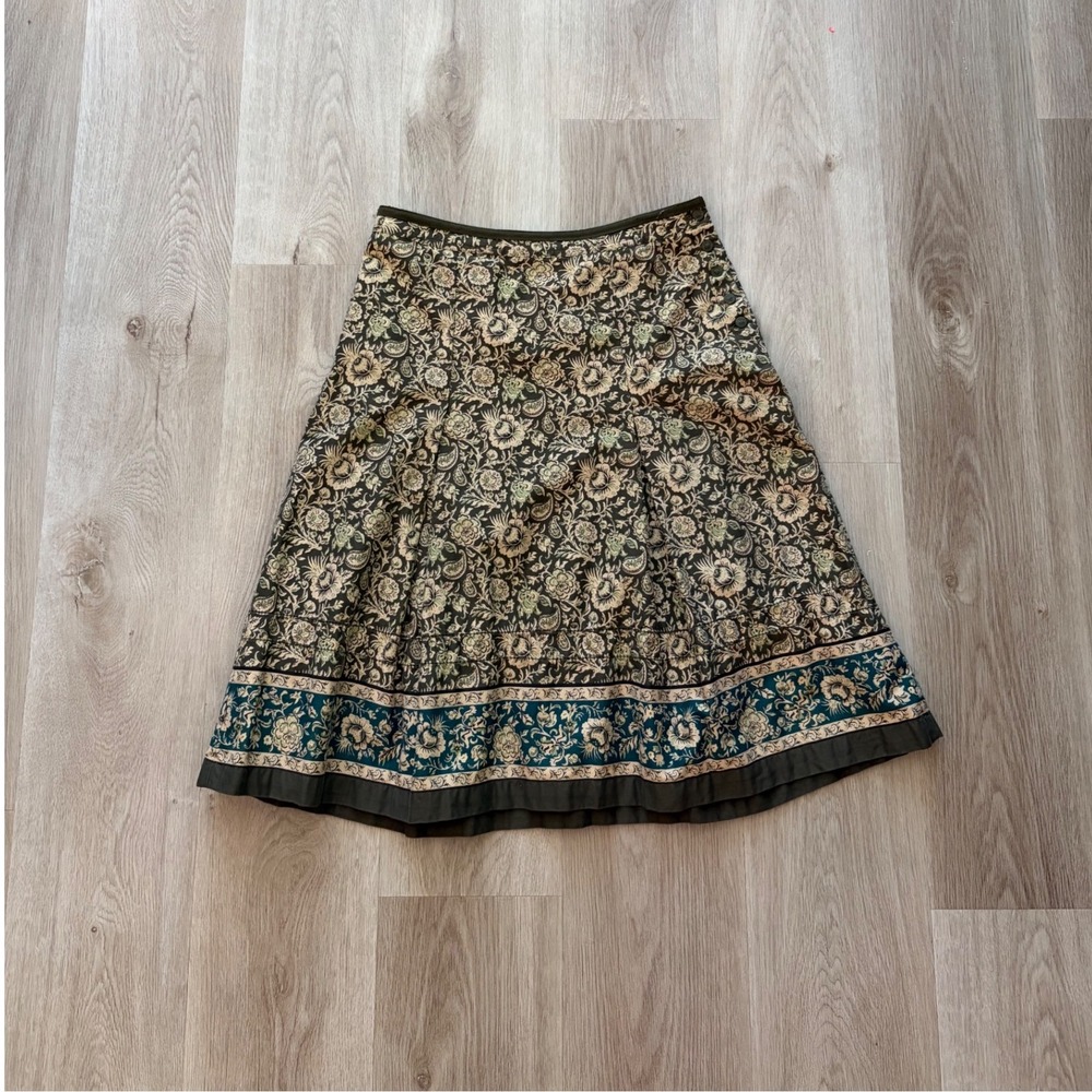 Charter Club Fall Paisley Floral Cotton A-Line Midi Skirt Size 4